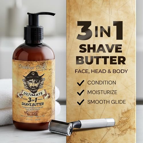 Deadeye Dick's 3-in-1 Shave Butter for Face, Head & Body - Natural, Irritation-Free Formula (8 FL Oz)