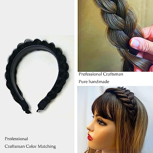 Black Braided Headband - Handmade Wide Braid Hair Hoop for Women