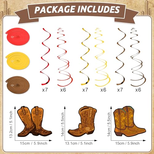Cowboy Themed Hanging Swirl Decorations - 60 PCS Rodeo Party Supplies