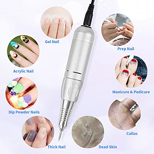 JEWHITENY Portable Electric Nail Drill 35000 RPM - Silver Manicure Kit