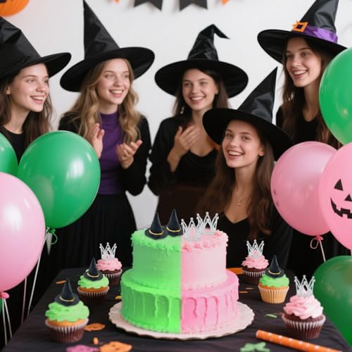 Witch Hat and Crown Cake Topper Set - 24 Pcs for Parties