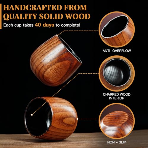 Handcrafted Wooden Bourbon Glass Set with Stainless Steel Ice Cubes