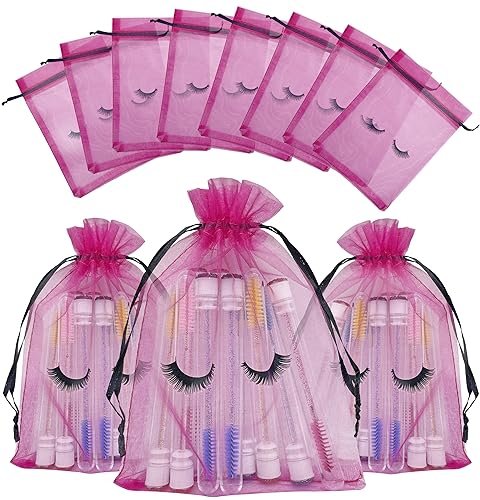 100 Pack Eyelash Aftercare Bags - 5x7 Inch Organza Drawstring Mesh Pouches
