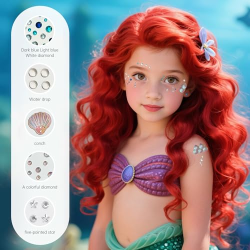 YUFUDUO 683 Pcs Multi-Color Self-Adhesive Face & Body Gems - Mermaid Suit Variant