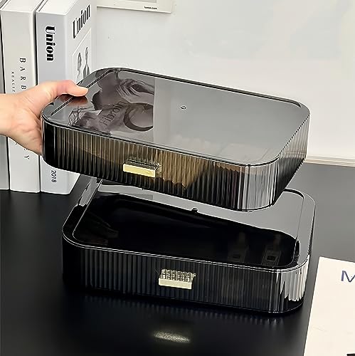 Stackable Makeup Organizer Drawer - Clear Black, Ideal for Vanity & Desk