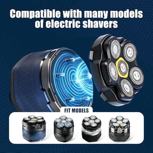 Magnetic 6-Blade Replacement Head for 6D Rotary Electric Shavers