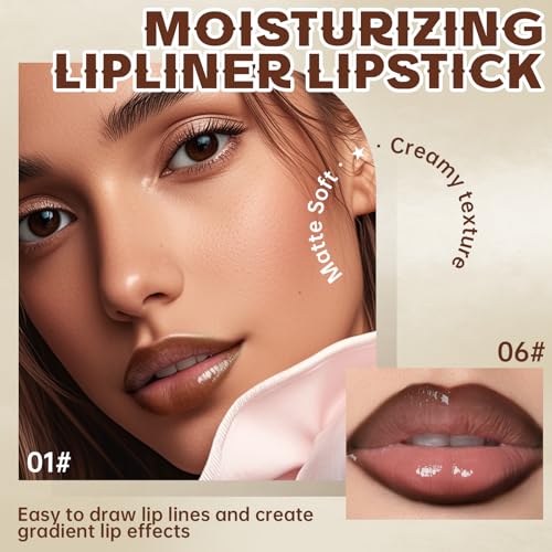 HOSAILY Lip Liner & Lip Gloss Set - Light & Dark Brown, Moisturizing, Long-Lasting, Lip Care Makeup