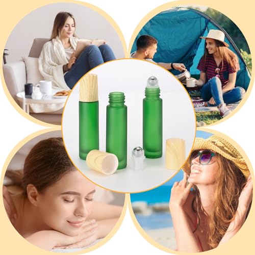 Ellbest 16-Pack Green Frosted 10ml Essential Oil Glass Roller Bottles