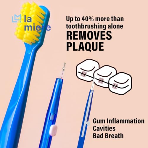 LA MIERE 2pcs Orthodontic Toothbrush Set with V & U-Shaped Soft Bristles - Telescopic Interdental Brush Included