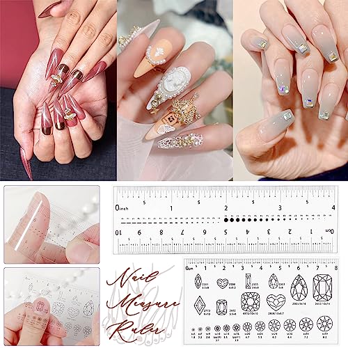 Ultra Thin 4-Piece Nail Measurement Ruler with Rhinestones