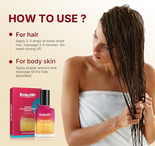 ECOLCHIPRO Moroccan Argan Hair Oil - Vitamin E Treatment for Dry Damaged Hair