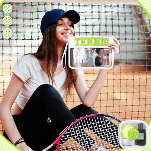 Tennis Theme Makeup Bag Set - 2 Clear Zipper Pouches for Women