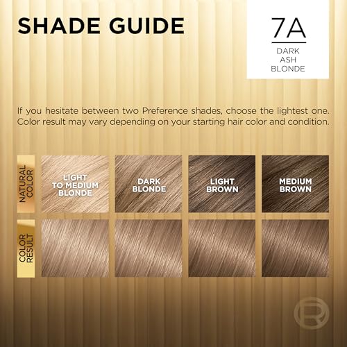 L'Oreal Paris Superior Preference Luminous Fade-Defying Permanent Hair Color, Hair Dye For Up to 9 Weeks of Radiance, Dark Ash Blonde 7A, 1 Hair Dye Kit