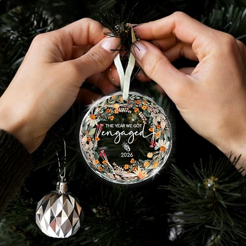 Personalized Glass Engagement Ornament 2026 - Heart Keepsake Gift
