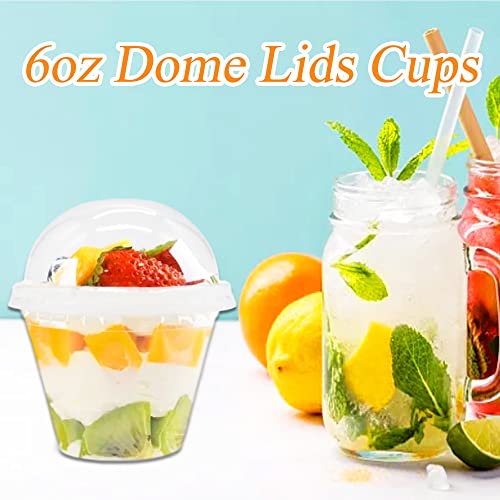 50 Pack 6 oz Clear Plastic Cups with Dome Lids - Disposable Dessert Cups