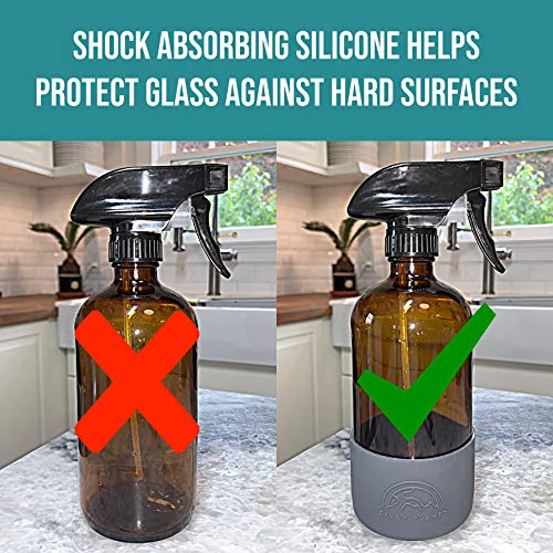 16 oz Amber Glass Spray Bottles with Silicone Sleeve - 2 Pack