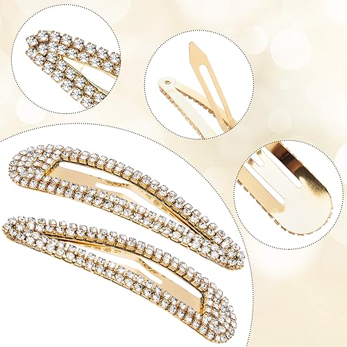 Hinzic 4Pcs Water Drop Rhinestone Snap Hair Clips Gold - No Slip Barrettes for Women & Girls