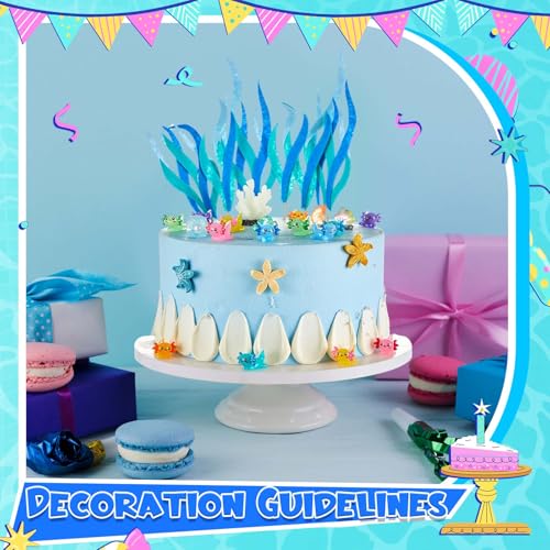 Axolotl Cake Topper Set with 22 Figurines & Seagrass - Ocean Theme Party Decorations