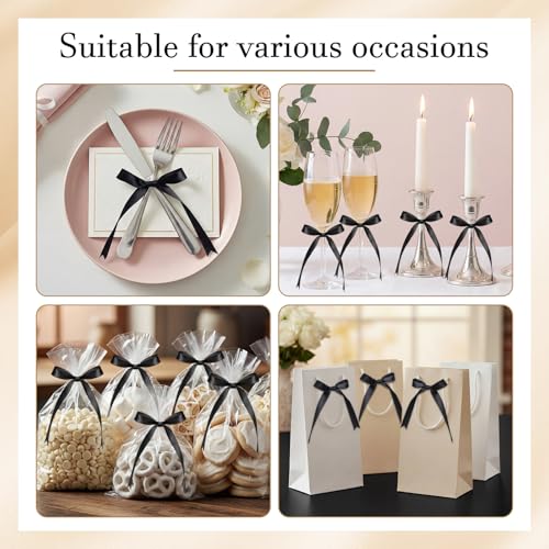 Riceshoot 50 Pcs Black Mini Satin Ribbon Bows for Wine Glasses