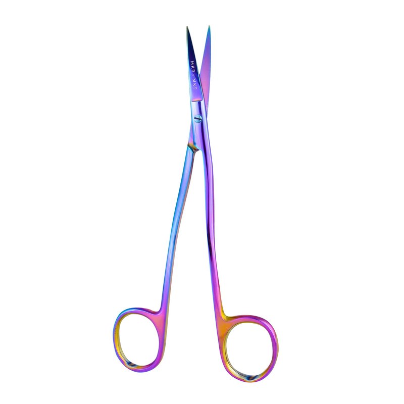 MAKER AND MARKET Applique Long Thin Needlepoint Blade 6.1 Inch - Double Bent Curved Offset Handle Scissors with Pouch Sleeve for Embroidery, Fabric, Thread, Knitting, Sewing, Arts & Craft (Rainbow)