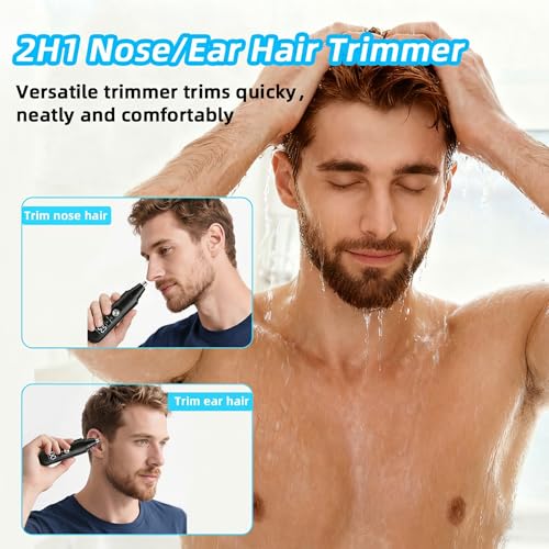 Ear & Nose Hair Trimmer, Professional Painless Eyebrow and Facial Hair Trimmer for Men and Women, C-Type Rechargeable, Waterproof Double Edged Blade (Carbon Black)