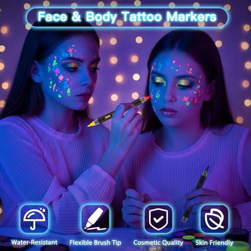 K KERNOWO Glow in the Dark Face Paint Markers - 16 Colors