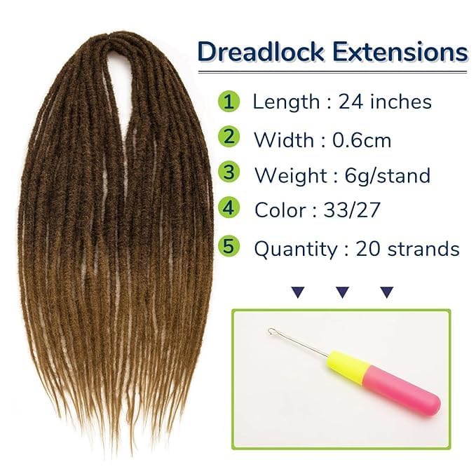 24-Inch Double Ended Dreadlock Extensions - Synthetic Braided Dreads
