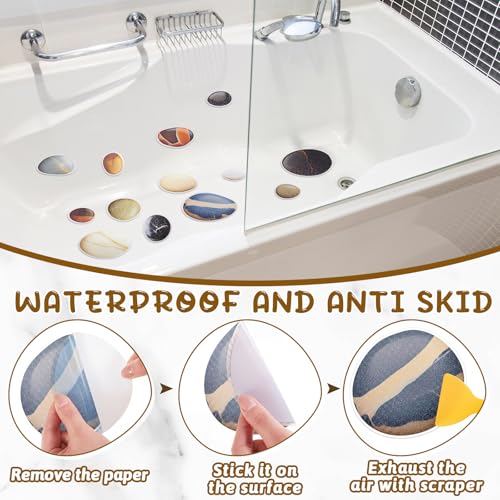 Fullhawl 15 Pcs Non-Slip Pebble Shower Stickers for Bathtubs