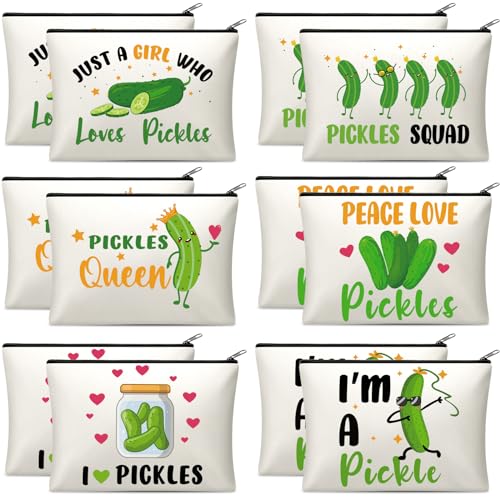 12 Pack Pickle Makeup Bags - Fun Cosmetic Pouches for Girls
