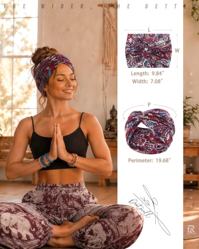 REOTECALL Extra Wide Green Headbands for Women - 6 Pack Non-Slip Boho Bandana