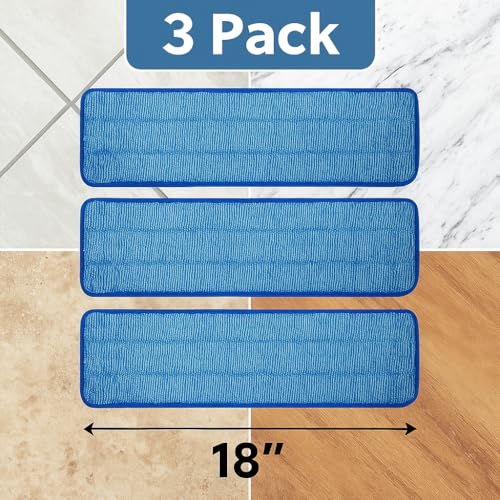 18-Inch Microfiber Mop Pad Refill - 3 Pack for Wet & Dry Cleaning