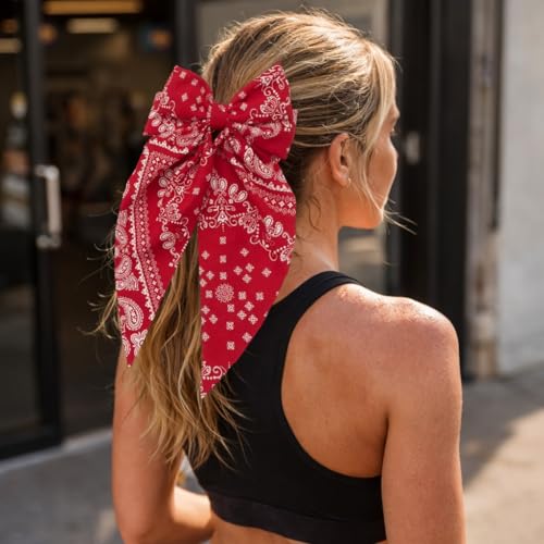 Red Bandana Hair Bow for Women - Large Casual & Special Occasion Accessory