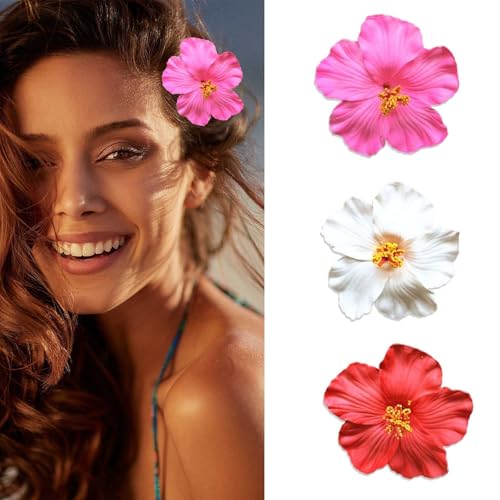 3Pcs Hawaiian Flower Hair Clips - Vibrant Hibiscus & Plumeria