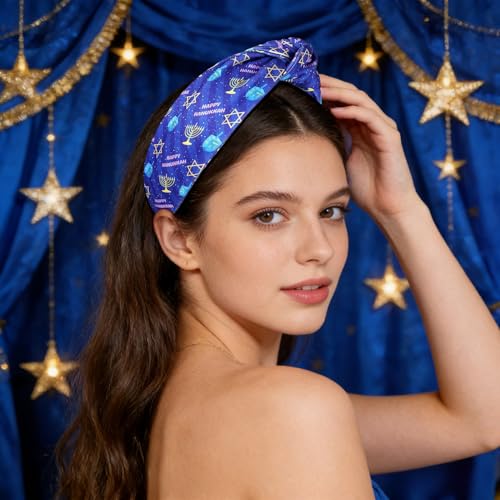 Blue Hanukkah Headband with Dreidl, Menorah & Star of David