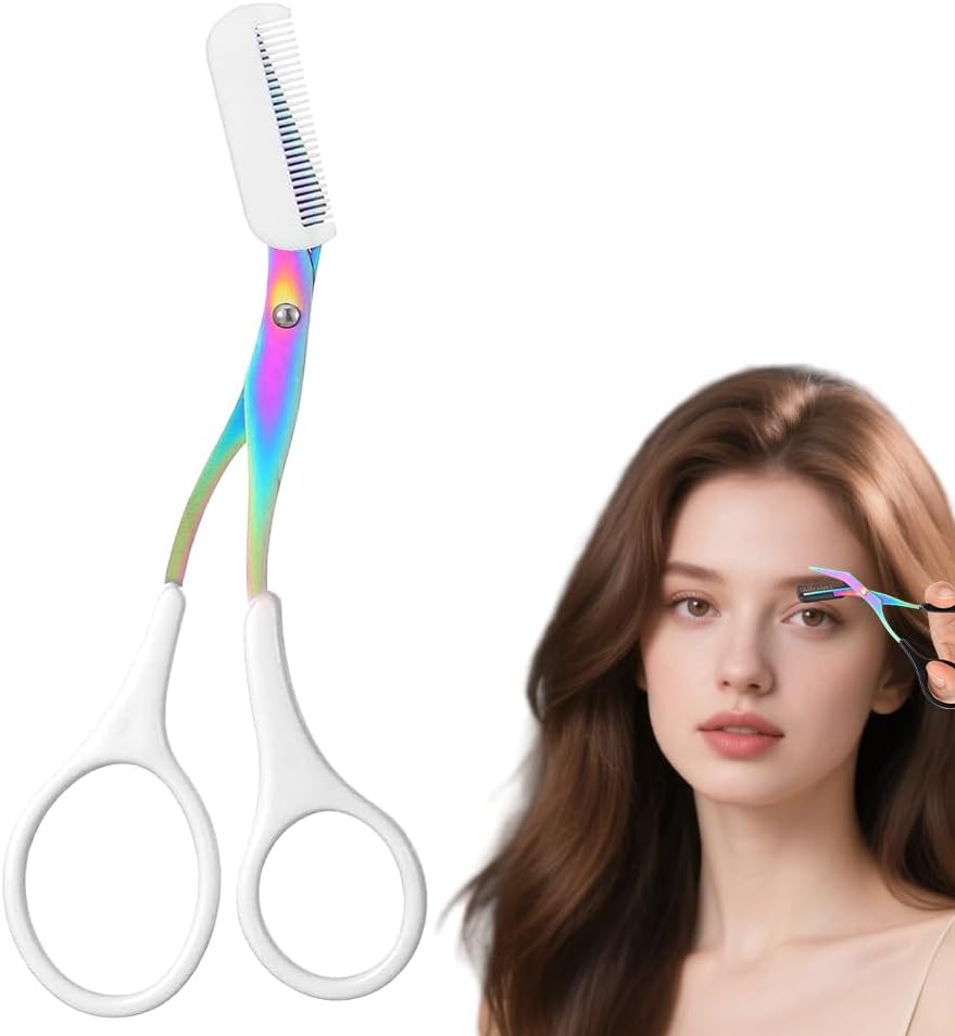 Eyebrow Trimmer Scissors - 2-in-1 Precision Stainless Steel Grooming Tool | Portable Black Eyebrow Cutter for Men & Women