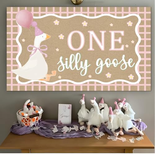 One Silly Goose Birthday Backdrop - Pink First Birthday Decor