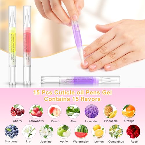 15 Pcs Nail Cuticle Oil Pens Set with Natural Fragrant Oils for Nail Care