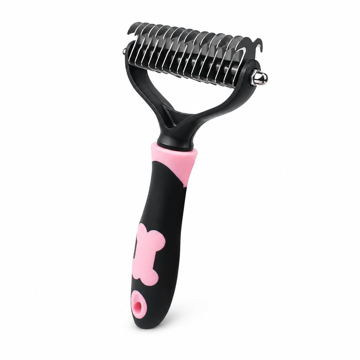 Dematting Comb for Dogs Cats, Pet Undercoat Rake Brush Stainless Steel Teeth Grooming Tool for Long Hair Thick Coat Tangles Knots Loose Fur (1, Pink*15 tooth)