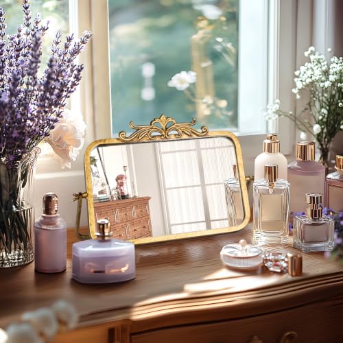 7.9" x 11.8" Antique Gold Rectangular Makeup Mirror - 360° Adjustable