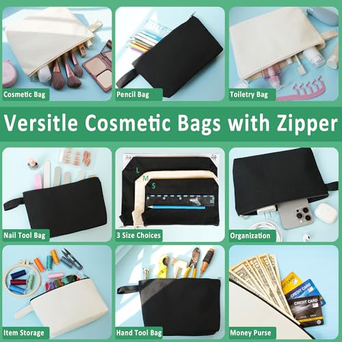 Zpecox Makeup Bag - Beige Canvas Zipper Pouch, 10.24" x 5.5" x 2.1" - Pack of 12
