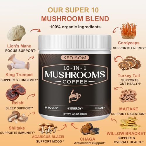 10-in-1 Instant Mushroom Coffee Powder for Focus & Energy - 180g