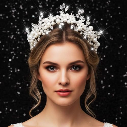 Fashey Silver Star Bridal Tiara with Pearls and Rhinestones