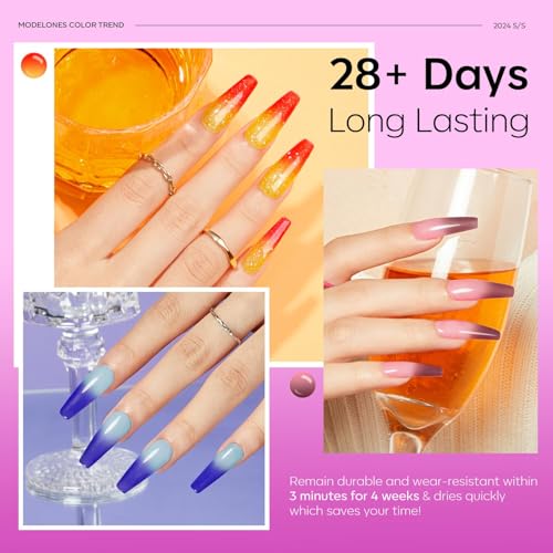 Modelones Neon Color Changing Gel Nail Polish Set - 6 Vibrant Shades, Beginner Friendly