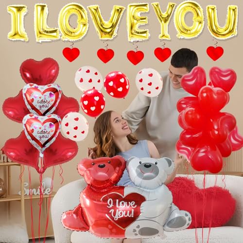 Valentine's Day Balloon Decoration Set with Teddy Bear & Rose Petals