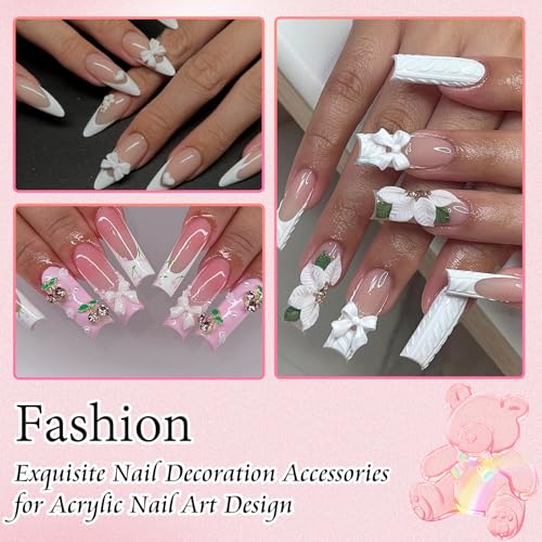 RODAKY White Bow Knot Nail Charms & Flatback Pearls 300Pcs for Nail Art DIY