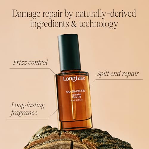 LONGTAKE Hair Fragrance Oil Sandalwood - Softening Hair Oil for Heat Protection¤ÓAnti-frizz¤ÓSplit end repair¤Ó For all types ¤Ó Vegan Hair Essence | 1.4 Fl. Oz. (40 ml)