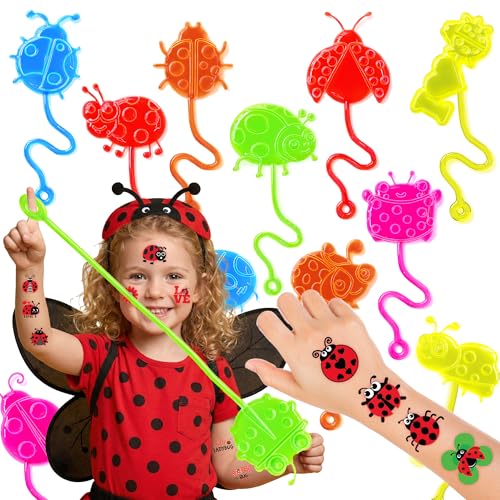 Ladybug Party Favor Kit - 24 Stick Hands + 24 Temporary Tattoos, 48 pcs