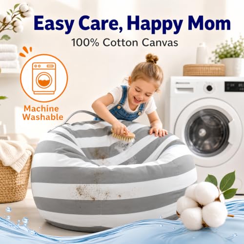 Amzlink Kids' Stuffed Animal Storage Bean Bag Chair Cover - XL Cotton Canvas