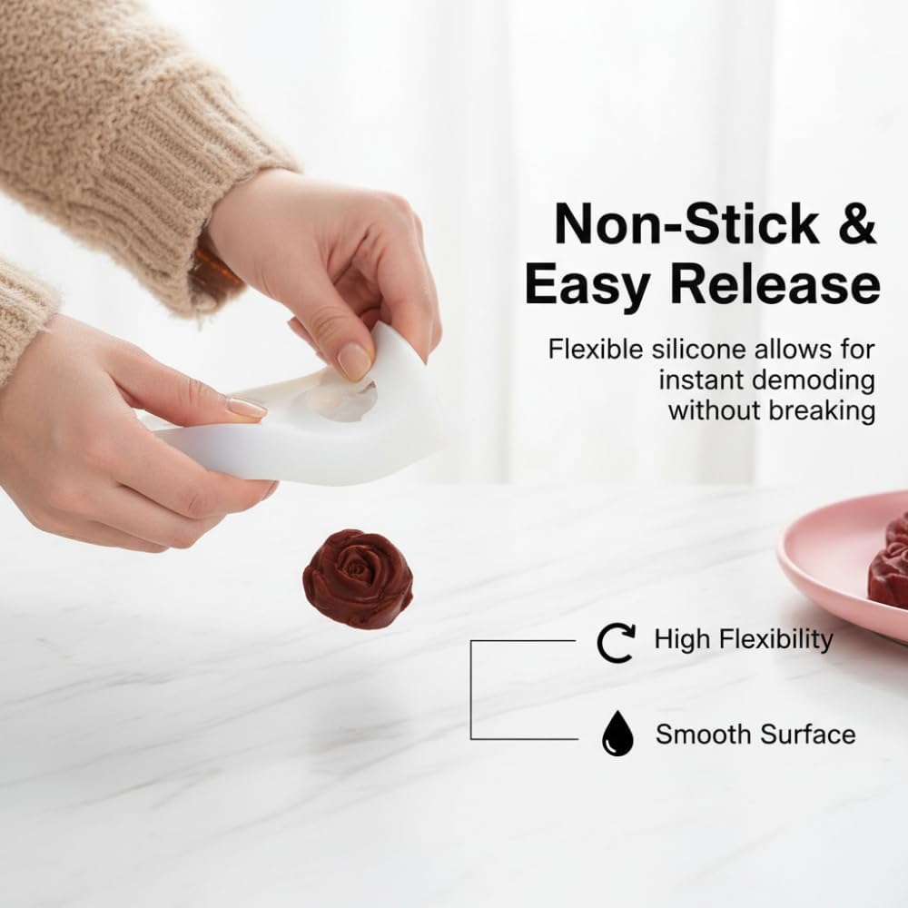 Rose Candy Mold - 6-Cavity Silicone Molds for Chocolate, Fondant & Ice Cubes | Perfect for Cake Decorating & Baking