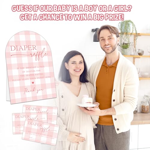 Light Pink Diaper Raffle Tickets & Sign Set for Baby Shower